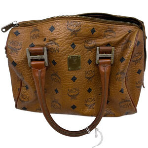 MCM Boston Bag Cognac Visetos Coated Canvas Handbag